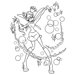 Fada Winx entre bolhas de magia para colorir