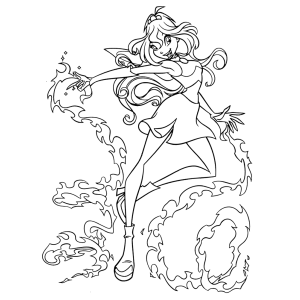 Fada Winx lançando um feitiço de vento para colorir