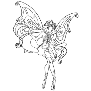 Fada Winx voando com asas abertas para colorir