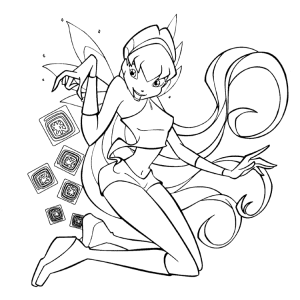 Fada Winx voando com cubos mágicos para colorir