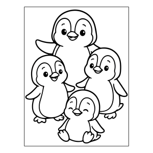 Família de pinguins reunida para colorir