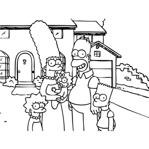 Família Simpson na frente da casa de Springfield para colorir
