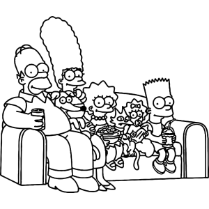 Família Simpson sentada no sofá da sala para colorir