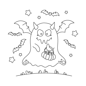Fantasma diabinho com morcegos para colorir