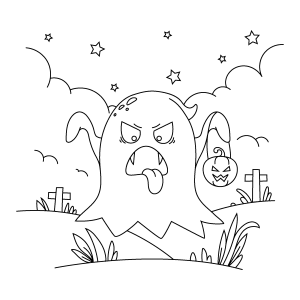 Fantasma zangado no cemitério para colorir