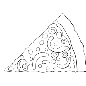 Fatia de pizza com azeitonas e cogumelos para colorir