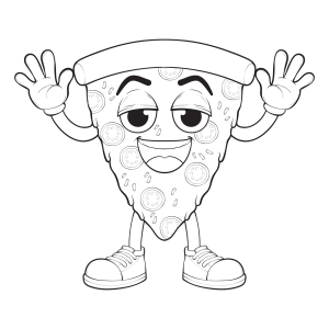Fatia de pizza com cara de sapeca para colorir