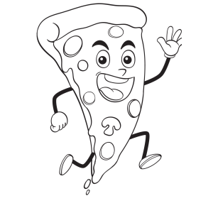 Fatia de pizza correndo e acenando para colorir