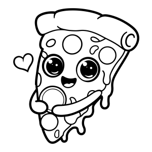 Fatia de pizza kawaii com coração para colorir