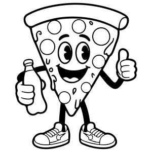 Fatia de pizza segurando um refrigerante para colorir