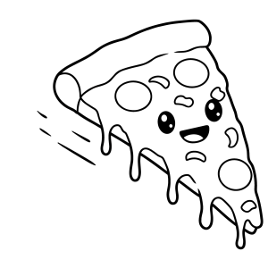 Fatia de pizza voando a toda velocidade para colorir