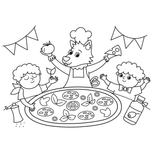 Festa da pizza com os amigos para colorir
