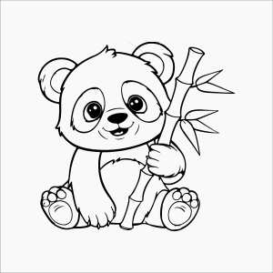 Filhote de panda sentado com bambu para colorir