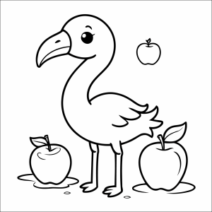 Flamingo com maçãs ao redor para colorir