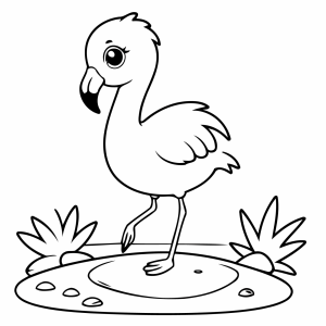 Flamingo curioso parado na lagoa para colorir