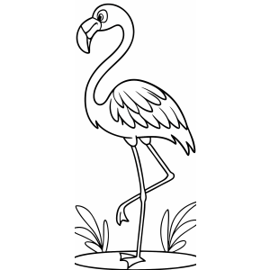 Flamingo entre capins em moldura para colorir