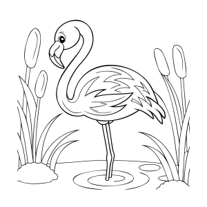 Flamingo entre juncos e bambus para colorir
