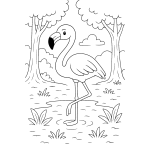 Flamingo na lagoa tropical para colorir