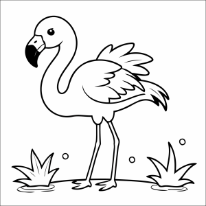 Flamingo na margem com capim para colorir