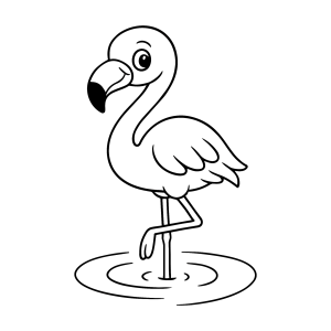 Flamingo na poça com o pescoço curvado para colorir