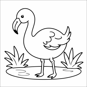Flamingo no lago com plantas para colorir