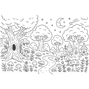 Floresta encantada à noite para colorir