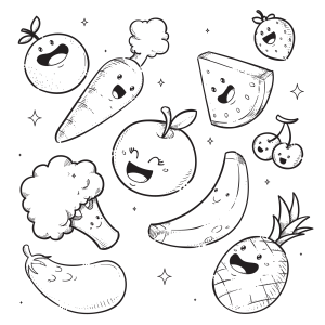 Frutas e Legumes Felizes para Colorir
