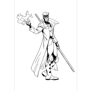 Gambit com seu bastão e sobretudo para colorir
