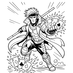 Gambit lançando suas cartas explosivas para colorir