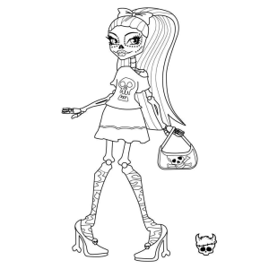 Garota Monster High com bolsa e gatinho para colorir