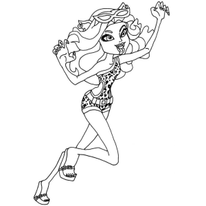 Garota Monster High de cabelo ondulado acenando para colorir