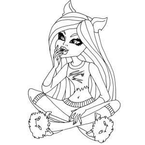 Garota Monster High de orelhas de lobo sentada para colorir