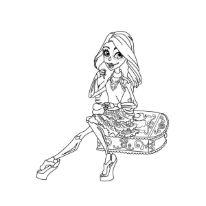 Garota Monster High sentada com uma bolsa para colorir