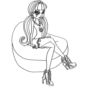 Garota Monster High sentada na poltrona para colorir