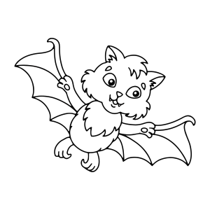 Gatinho com asas de morcego para colorir