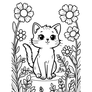 Gatinho Fofo em Jardim Florido