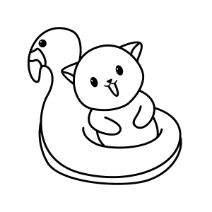 Gatinho na boia de flamingo para colorir