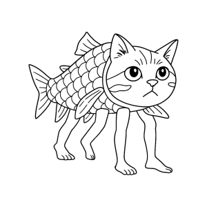 Gato com corpo de peixe para colorir