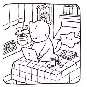 Gato Fofo no Escritório Doméstico