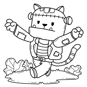 Gato Frankenstein passeando para colorir