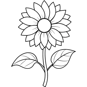 Girassol de caule reto e duas folhas para colorir