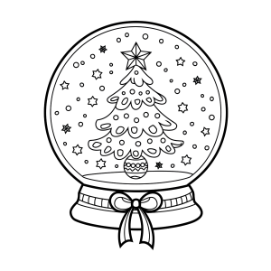 Globo de neve com árvore de Natal e laço na base para colorir