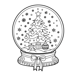 Globo de neve com árvore de Natal e presentes para colorir