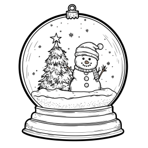 Globo de neve com boneco de neve e árvore de Natal para colorir