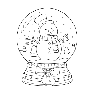 Globo de neve com boneco de neve e presente para colorir