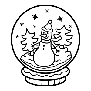 Globo de neve com boneco de neve entre pinheiros para colorir