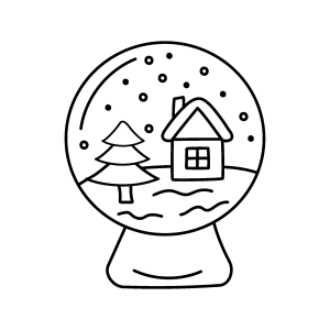 Globo de neve com casa e pinheiro para colorir