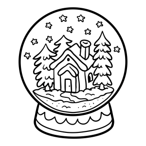 Globo de neve com casa e pinheiros para colorir