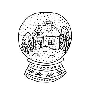 Globo de neve com casinha e base de flocos para colorir