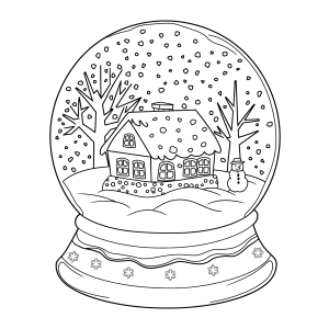 Globo de neve com casinha na floresta para colorir